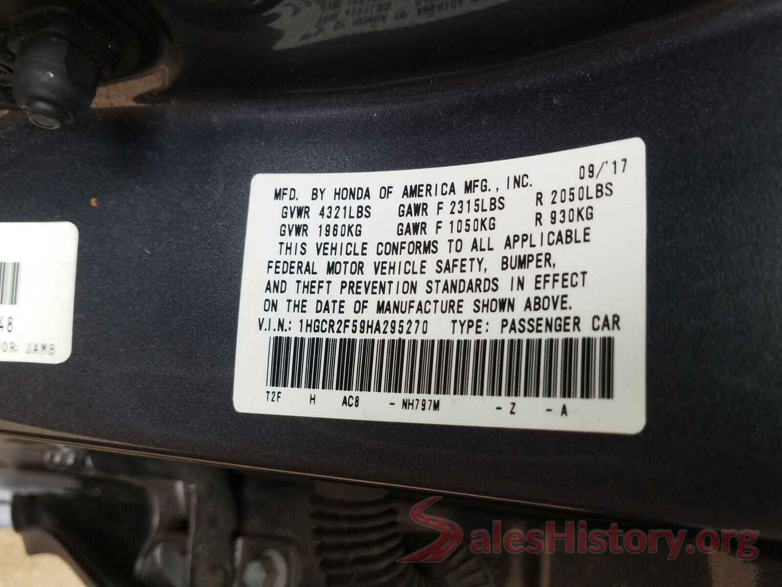 1HGCR2F59HA295270 2017 HONDA ACCORD