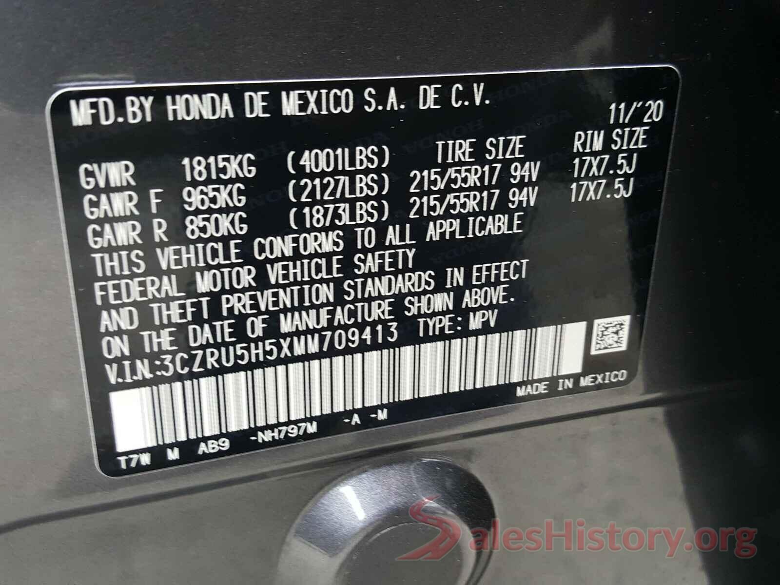 3CZRU5H5XMM709413 2021 HONDA HR-V