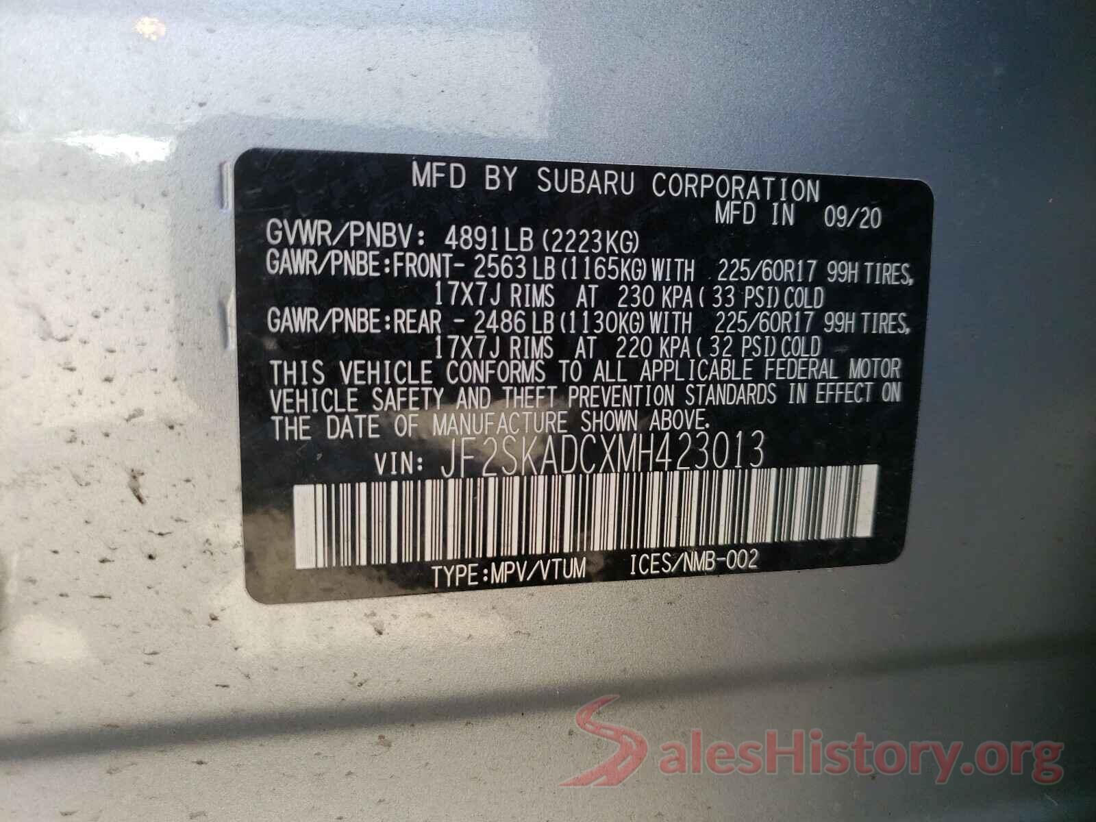 JF2SKADCXMH423013 2021 SUBARU FORESTER