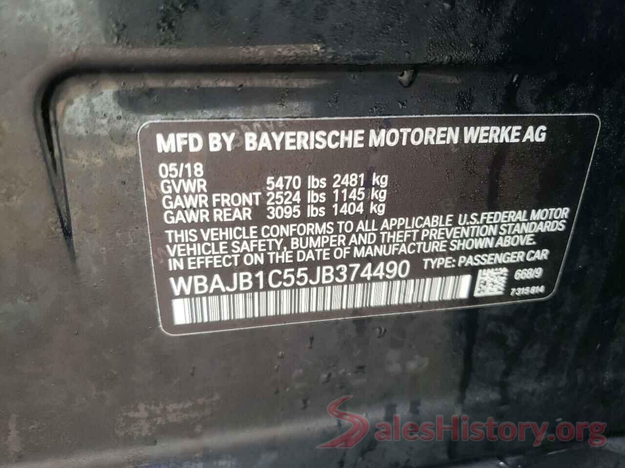 WBAJB1C55JB374490 2018 BMW 5 SERIES