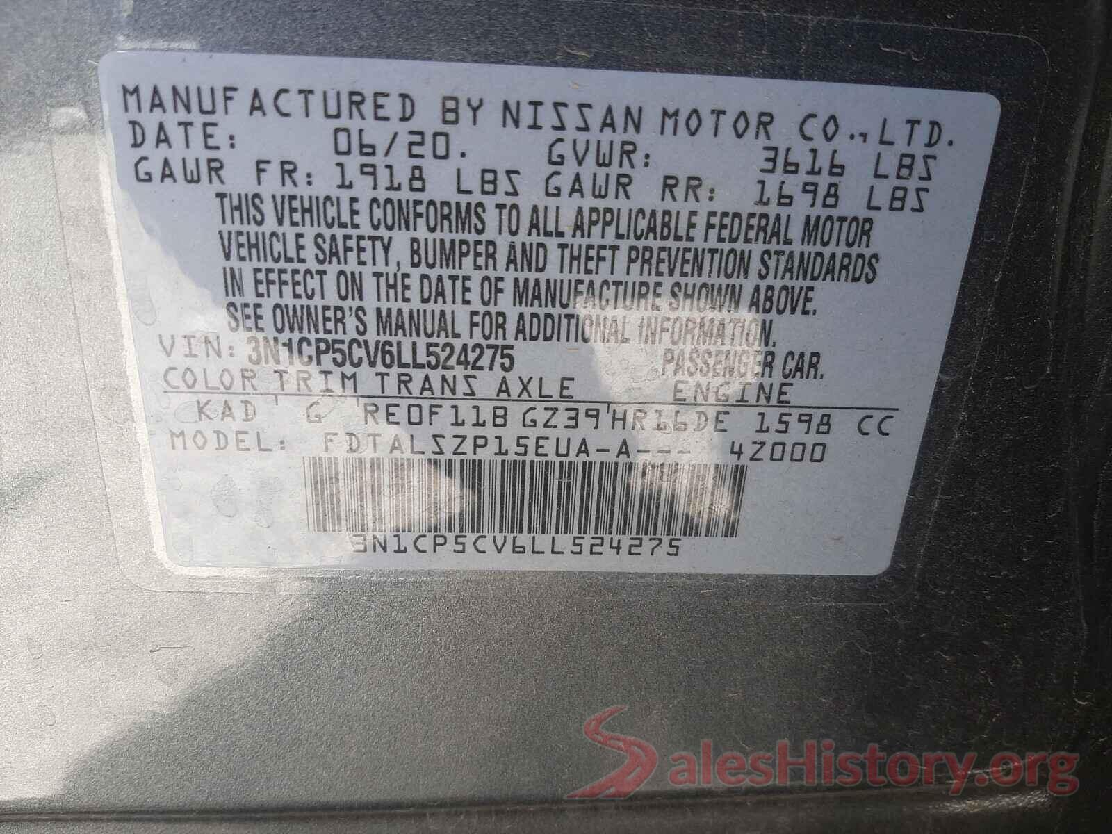 3N1CP5CV6LL524275 2020 NISSAN KICKS