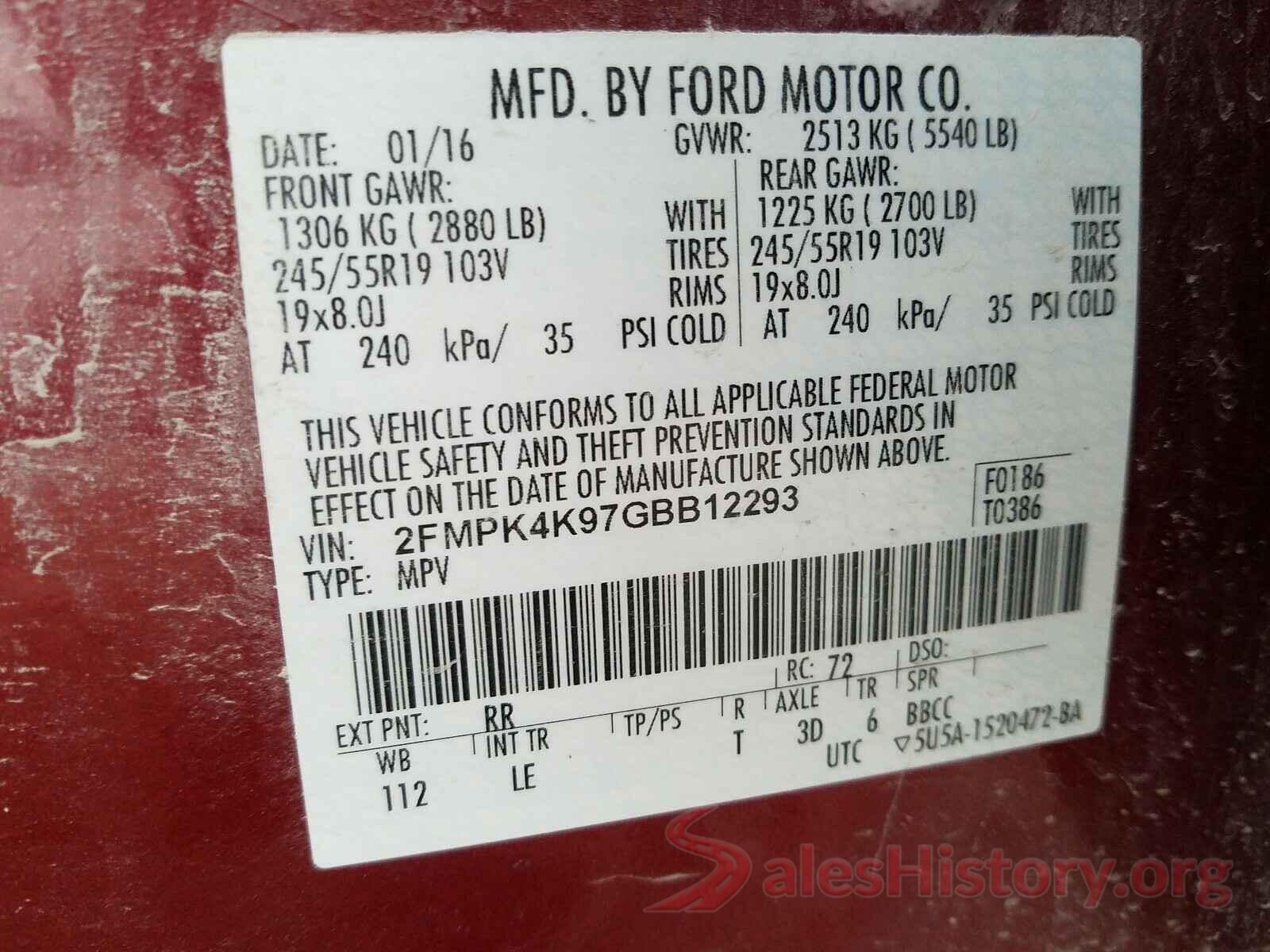 2FMPK4K97GBB12293 2016 FORD EDGE