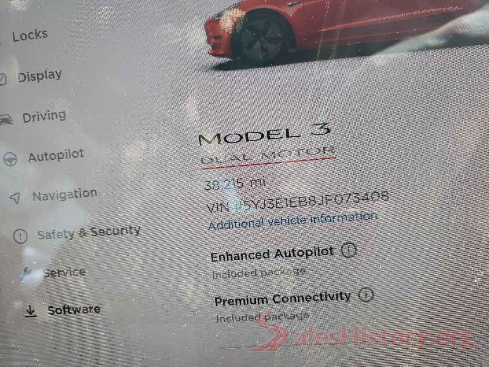 5YJ3E1EB8JF073408 2018 TESLA MODEL 3