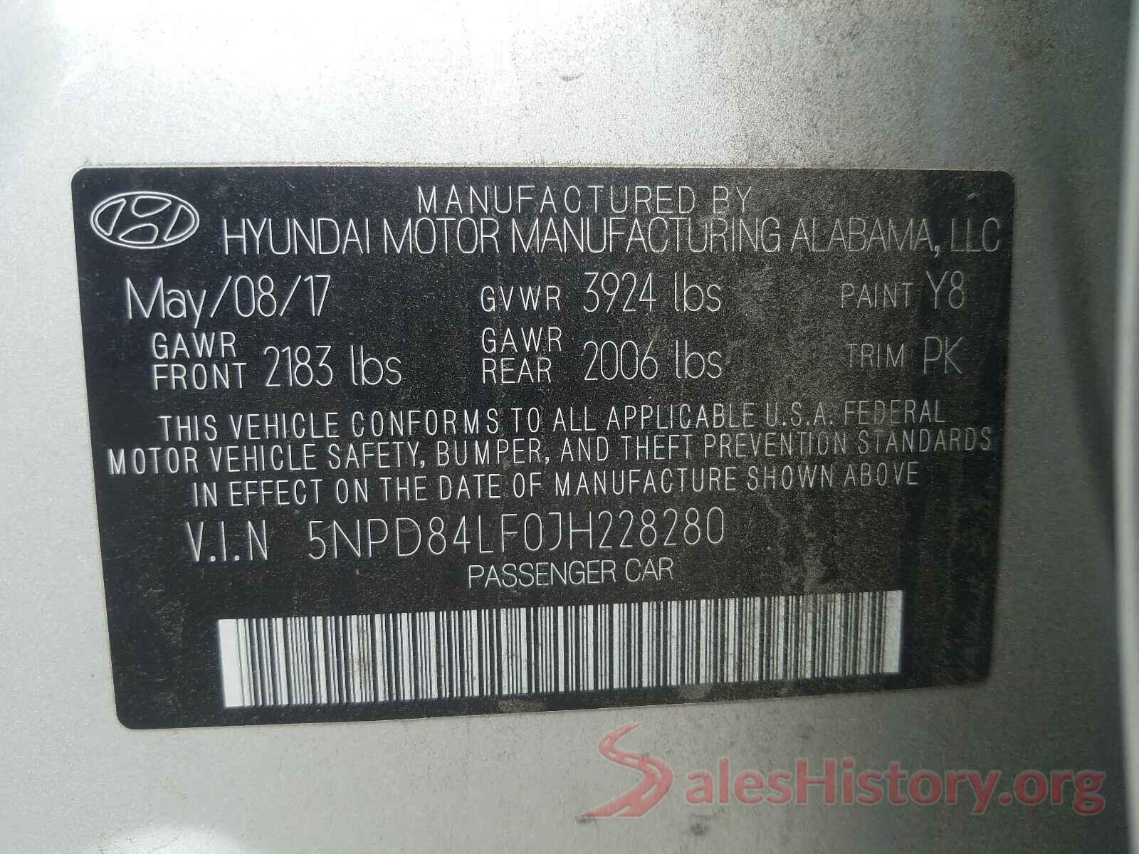 5NPD84LF0JH228280 2018 HYUNDAI ELANTRA