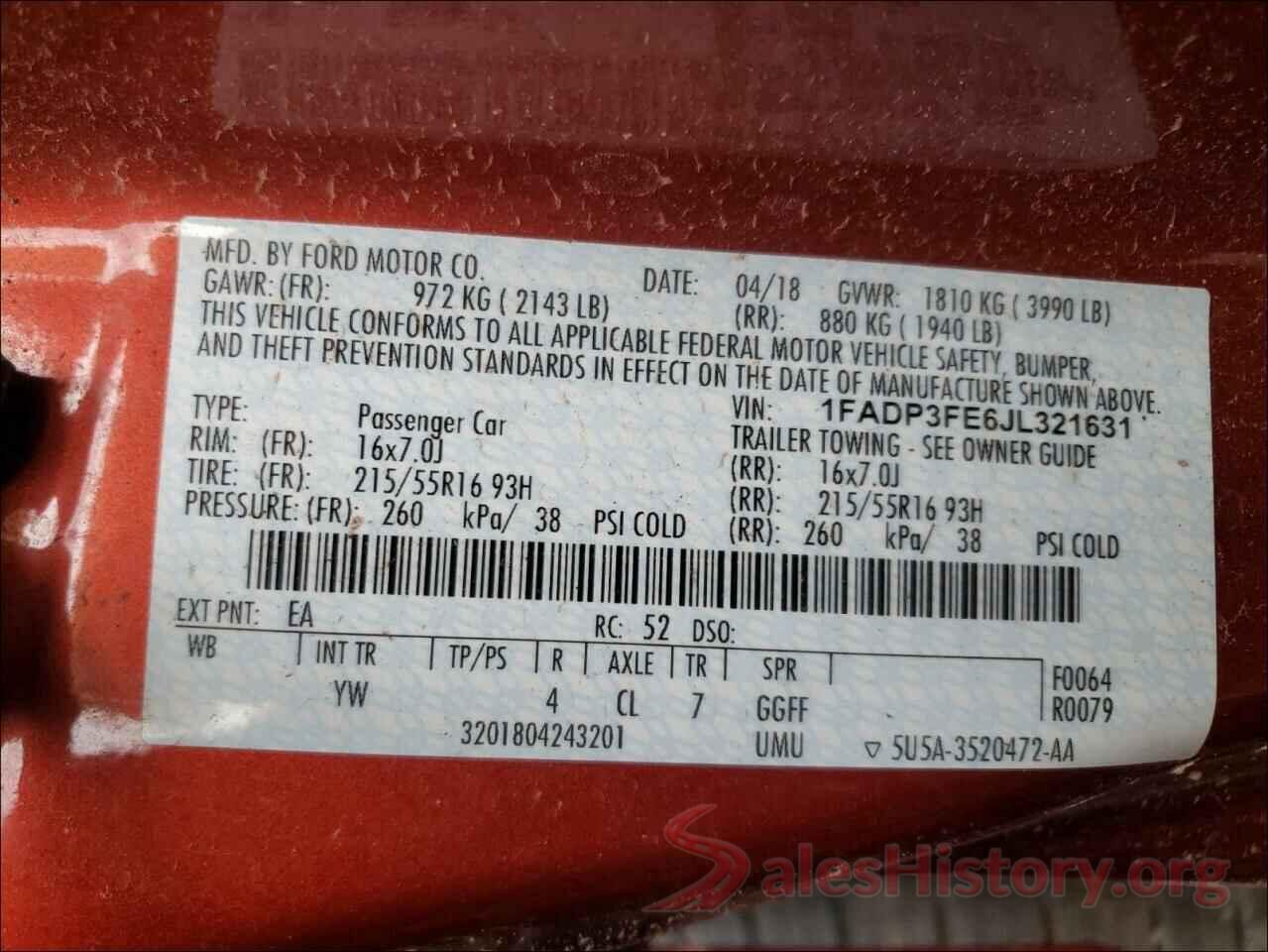 1FADP3FE6JL321631 2018 FORD FOCUS