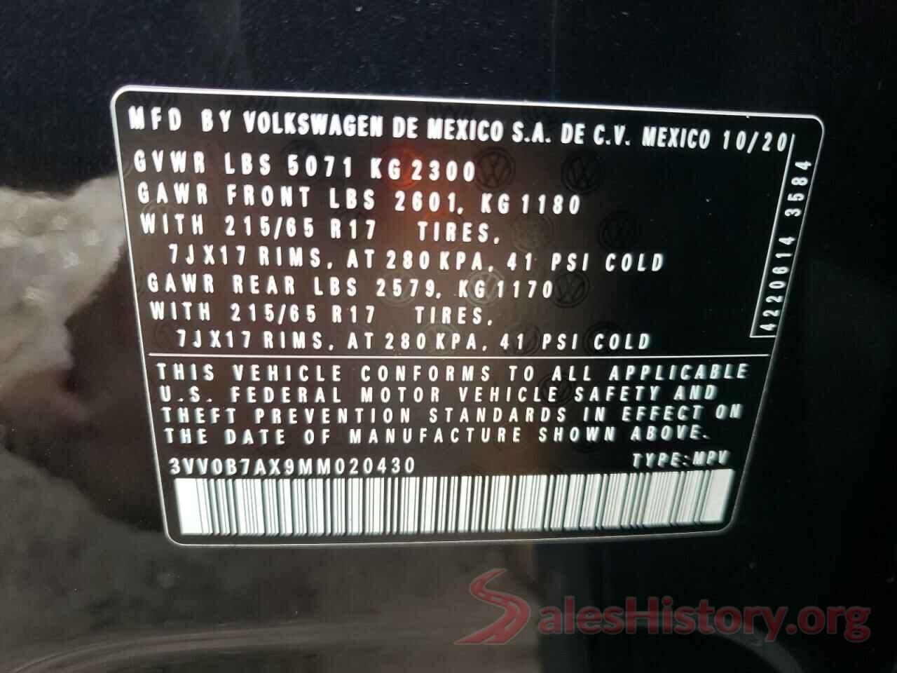 3VV0B7AX9MM020430 2021 VOLKSWAGEN TIGUAN