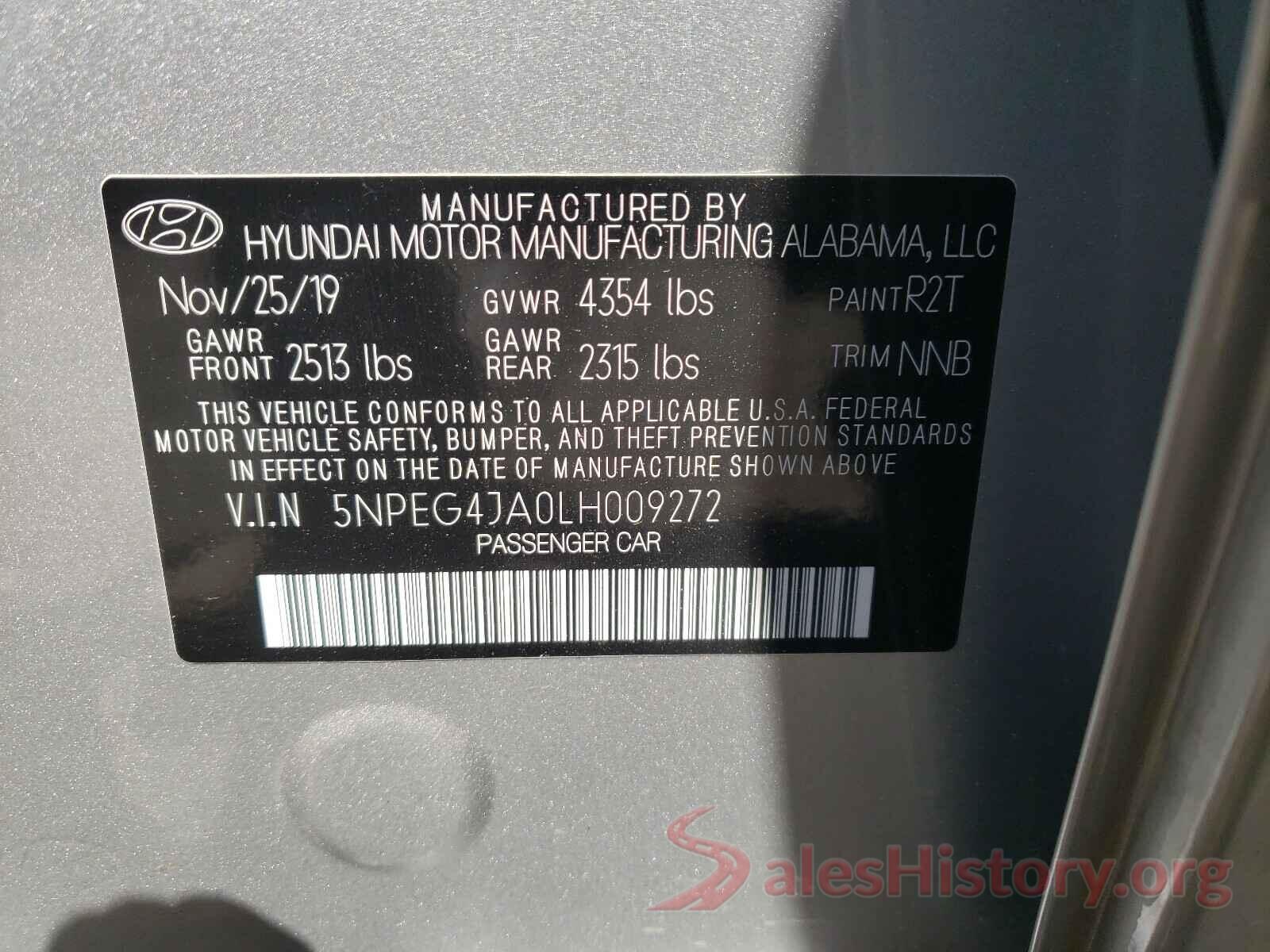 5NPEG4JA0LH009272 2020 HYUNDAI SONATA