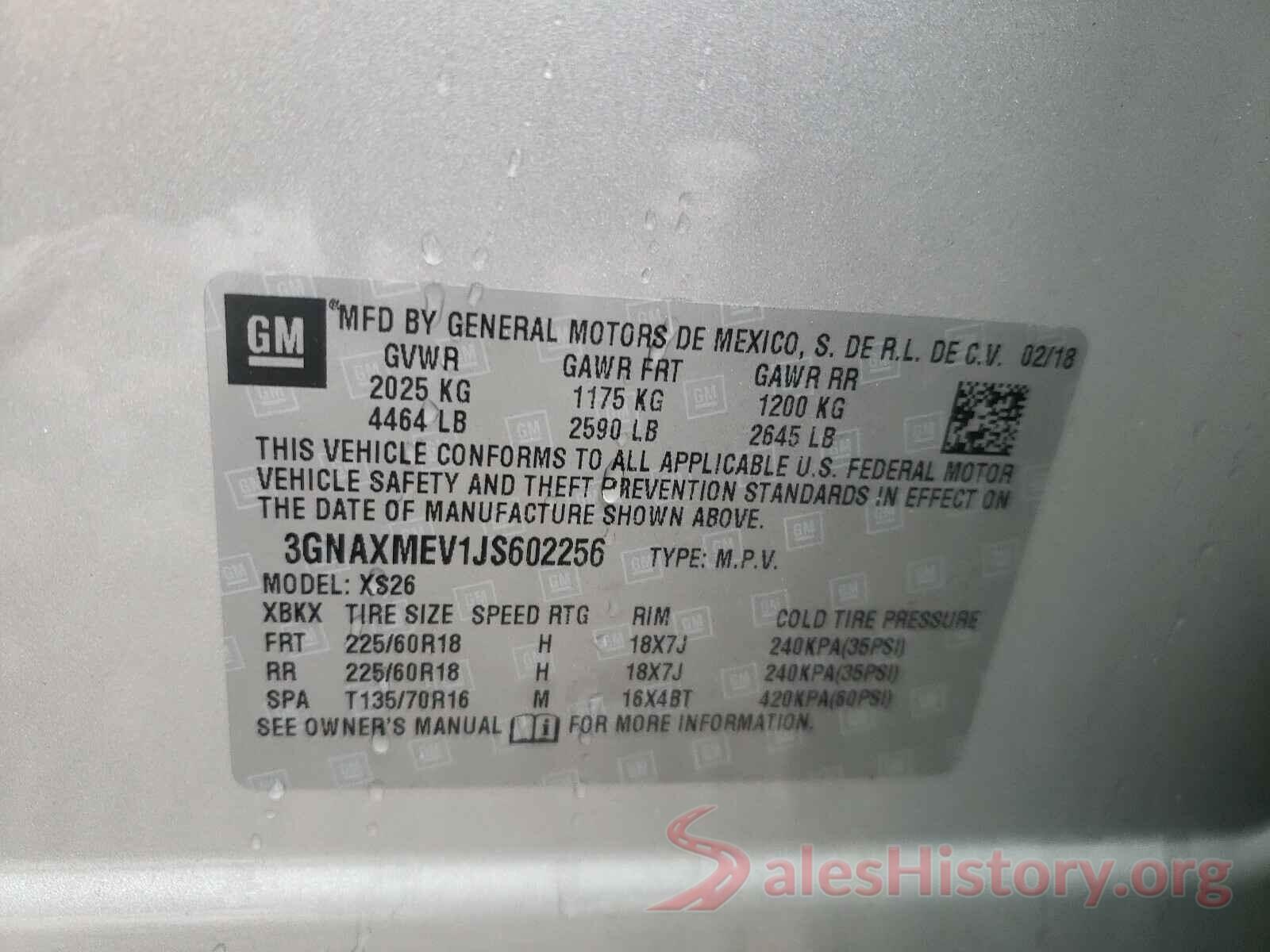 3GNAXMEV1JS602256 2018 CHEVROLET EQUINOX