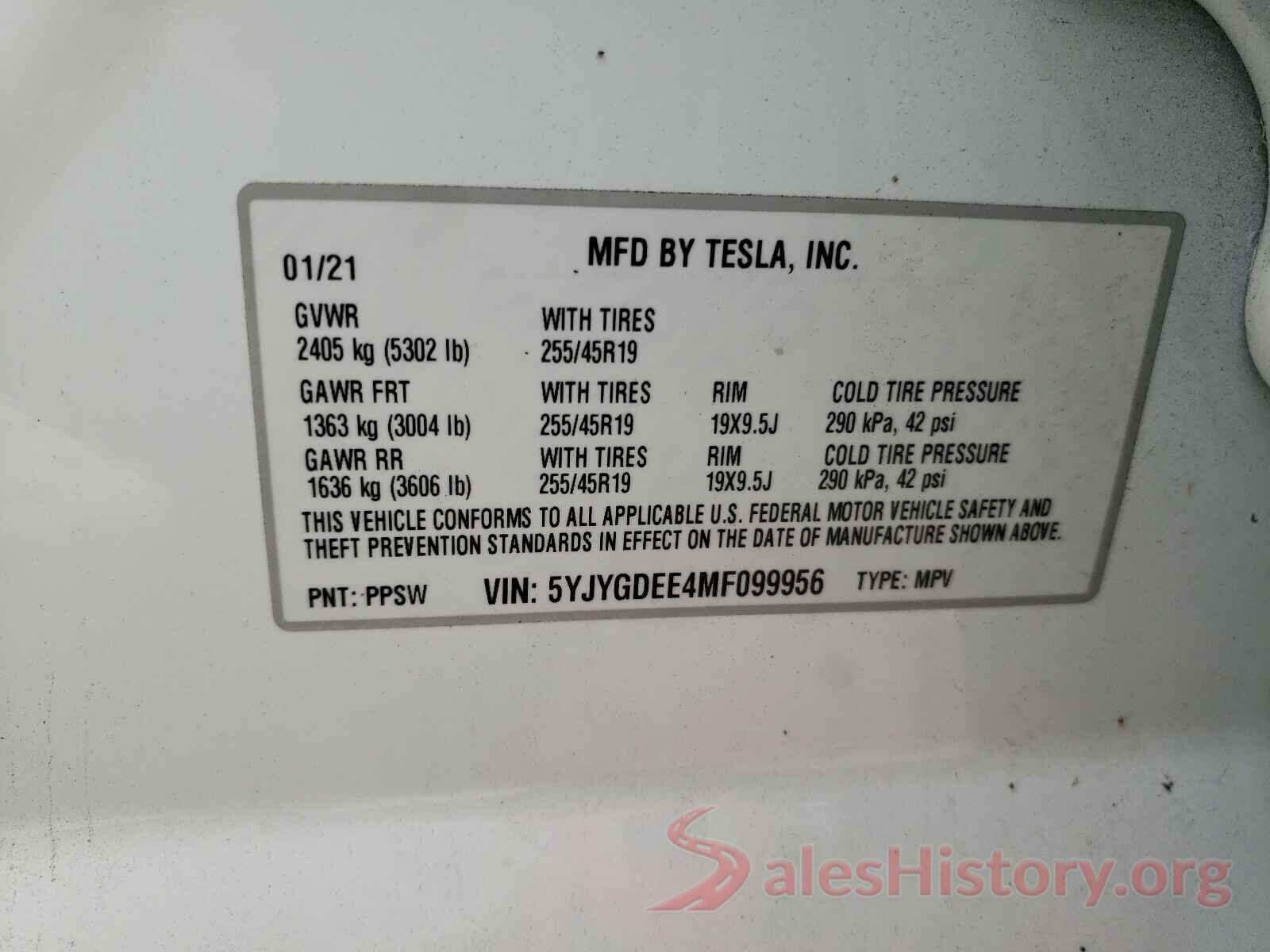 5YJYGDEE4MF099956 2021 TESLA MODEL Y