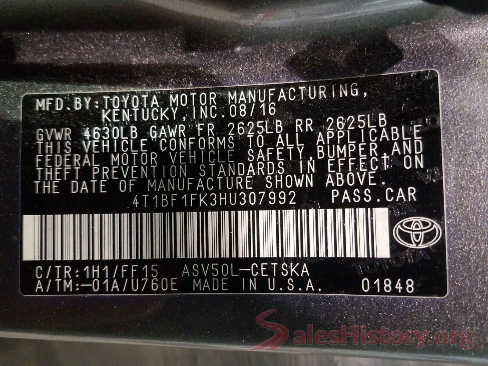 4T1BF1FK3HU307992 2017 TOYOTA CAMRY