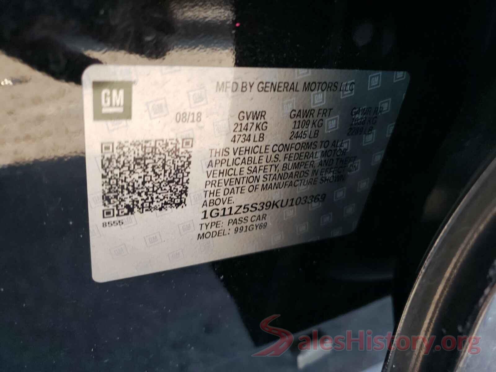 1G11Z5S39KU103369 2019 CHEVROLET IMPALA