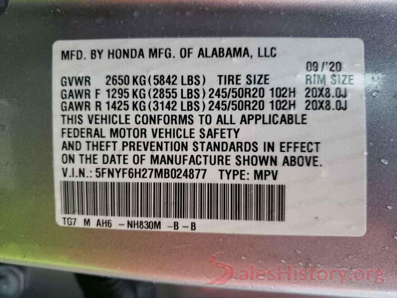 5FNYF6H27MB024877 2021 HONDA PILOT