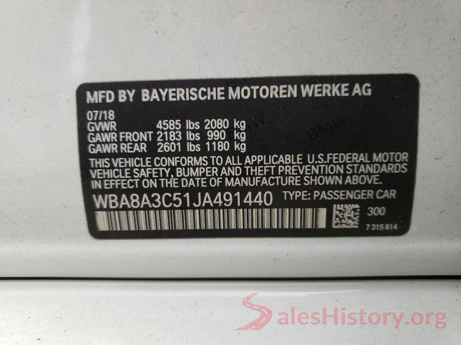 WBA8A3C51JA491440 2018 BMW 3 SERIES