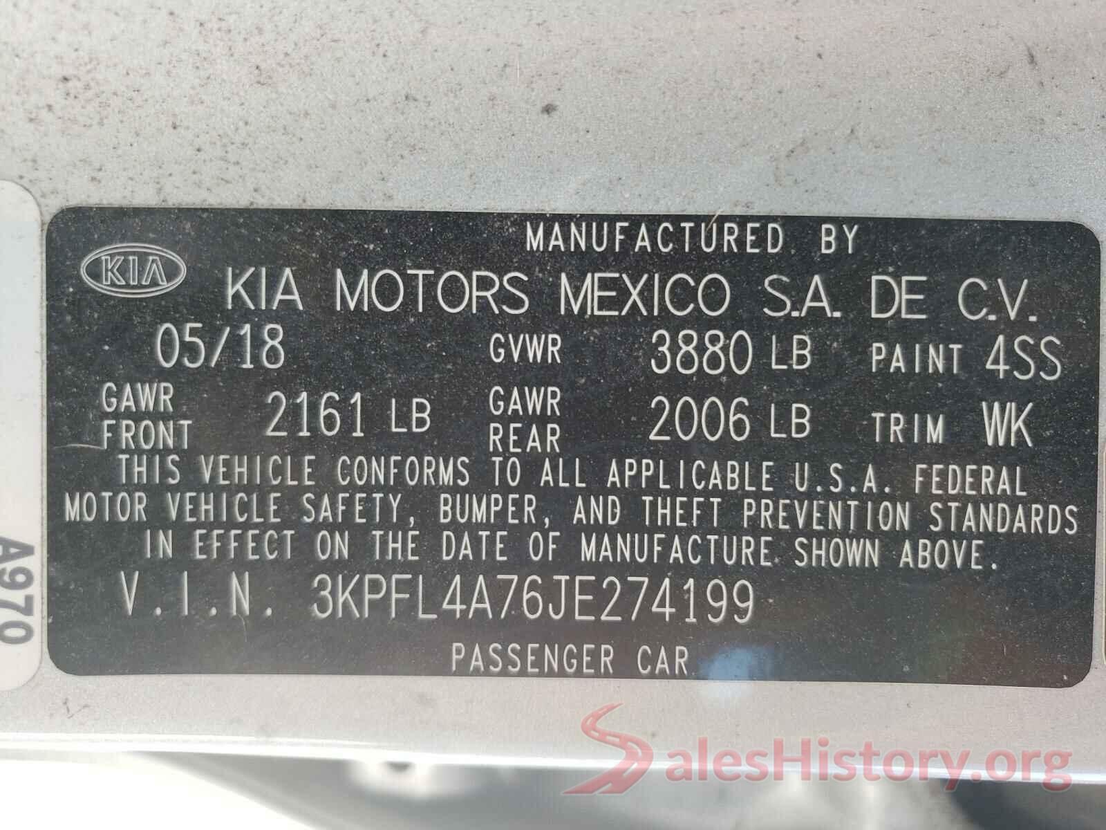 3KPFL4A76JE274199 2018 KIA FORTE