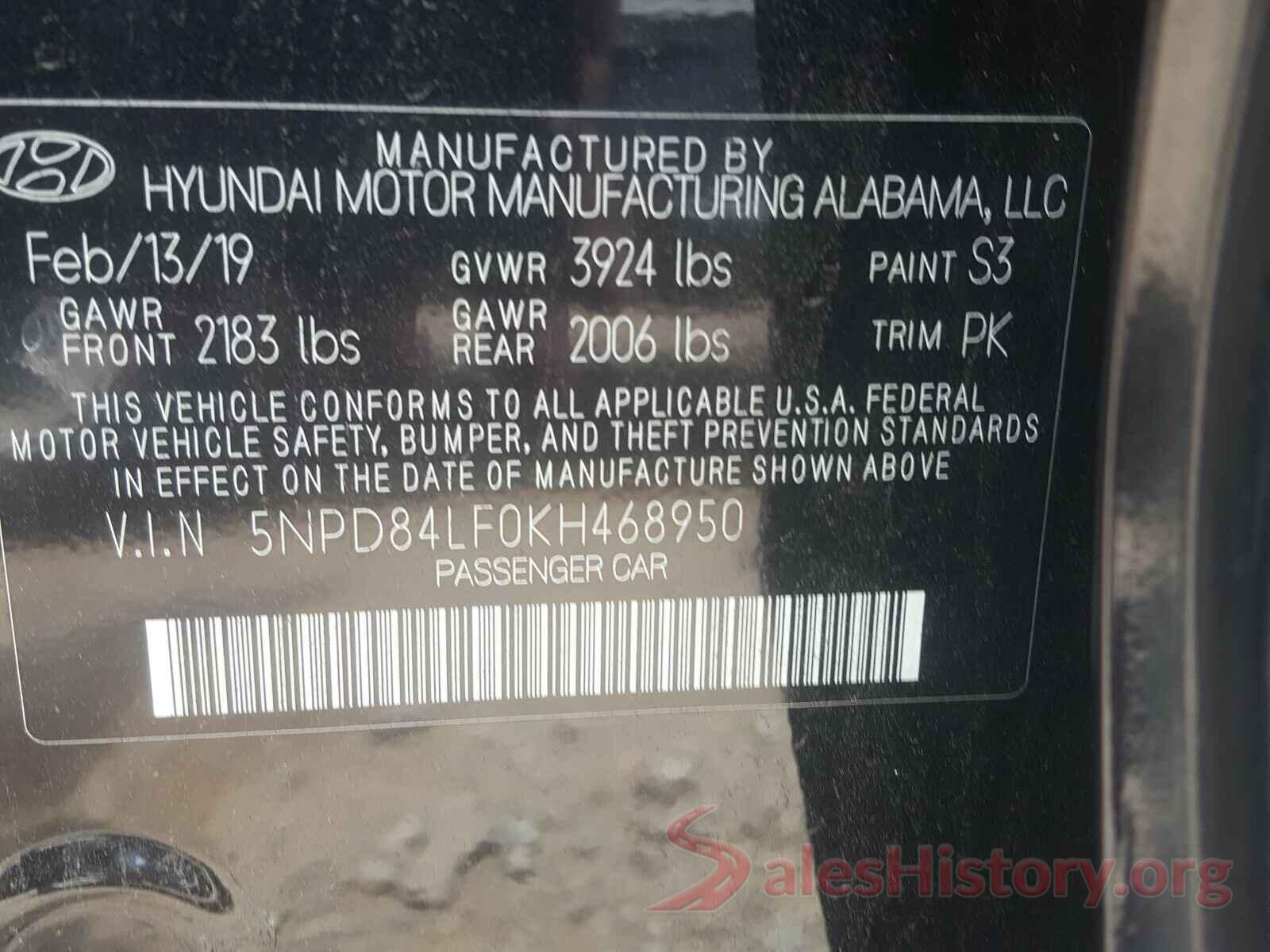 5NPD84LF0KH468950 2019 HYUNDAI ELANTRA