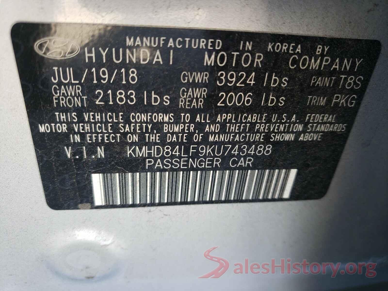 KMHD84LF9KU743488 2019 HYUNDAI ELANTRA