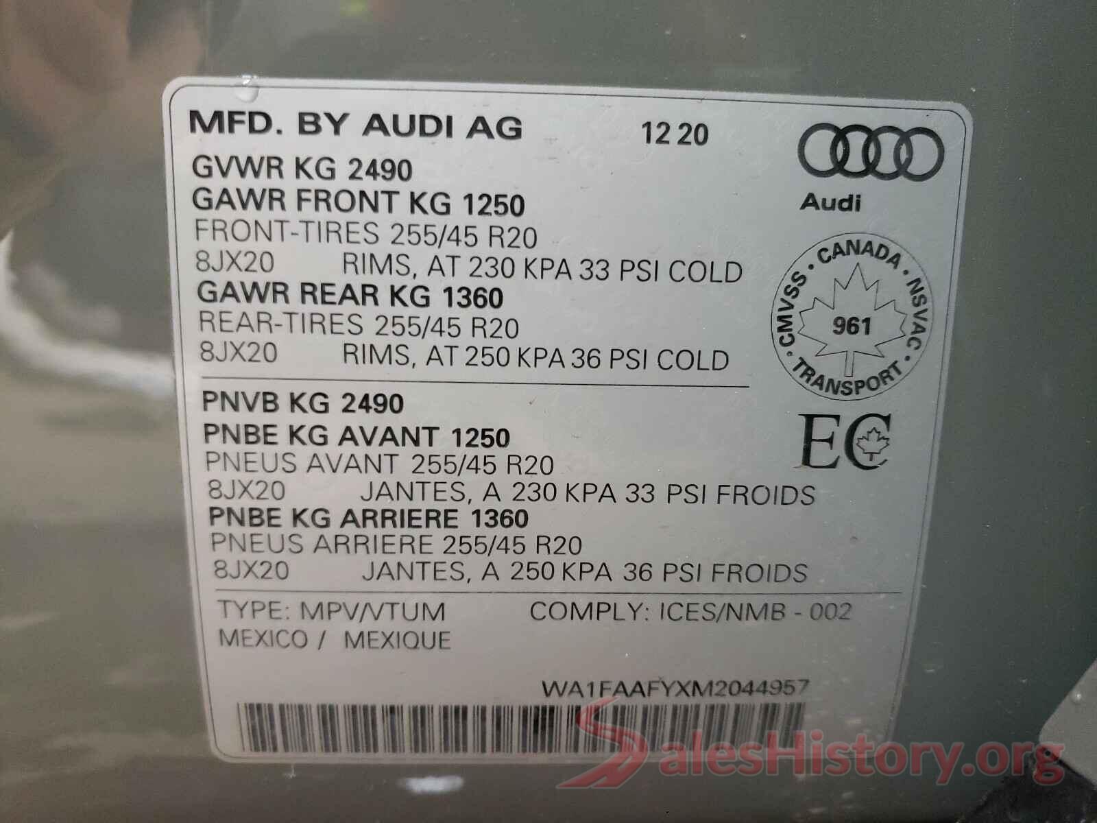 WA1FAAFYXM2044957 2021 AUDI Q5