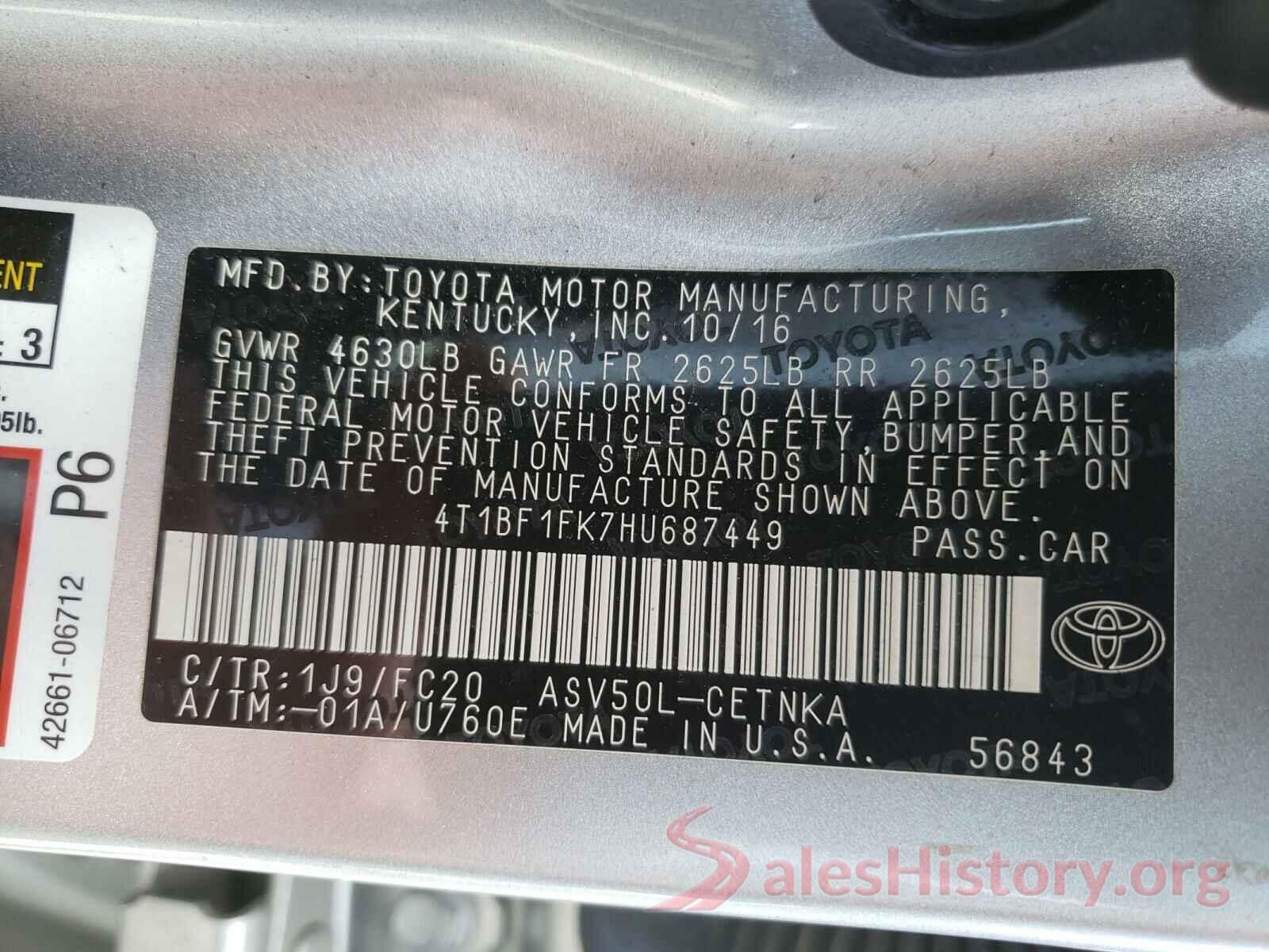 4T1BF1FK7HU687449 2017 TOYOTA CAMRY