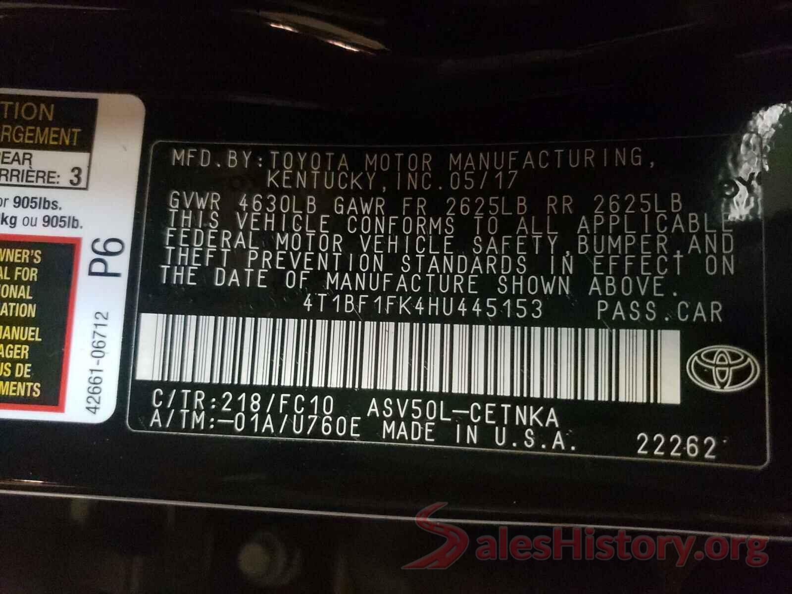 4T1BF1FK4HU445153 2017 TOYOTA CAMRY