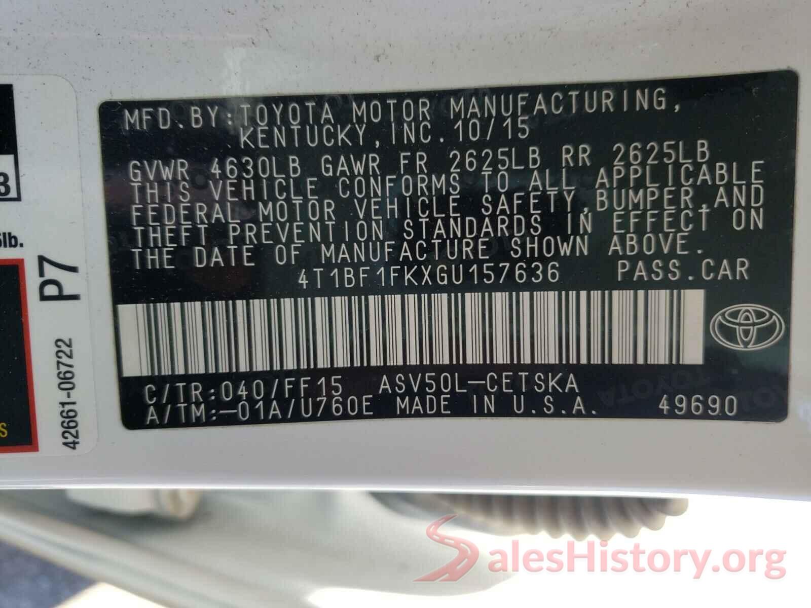 4T1BF1FKXGU157636 2016 TOYOTA CAMRY