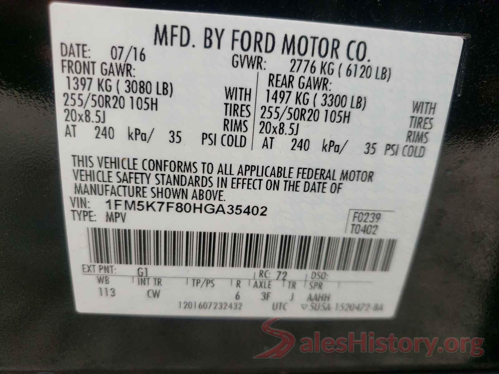 1FM5K7F80HGA35402 2017 FORD EXPLORER