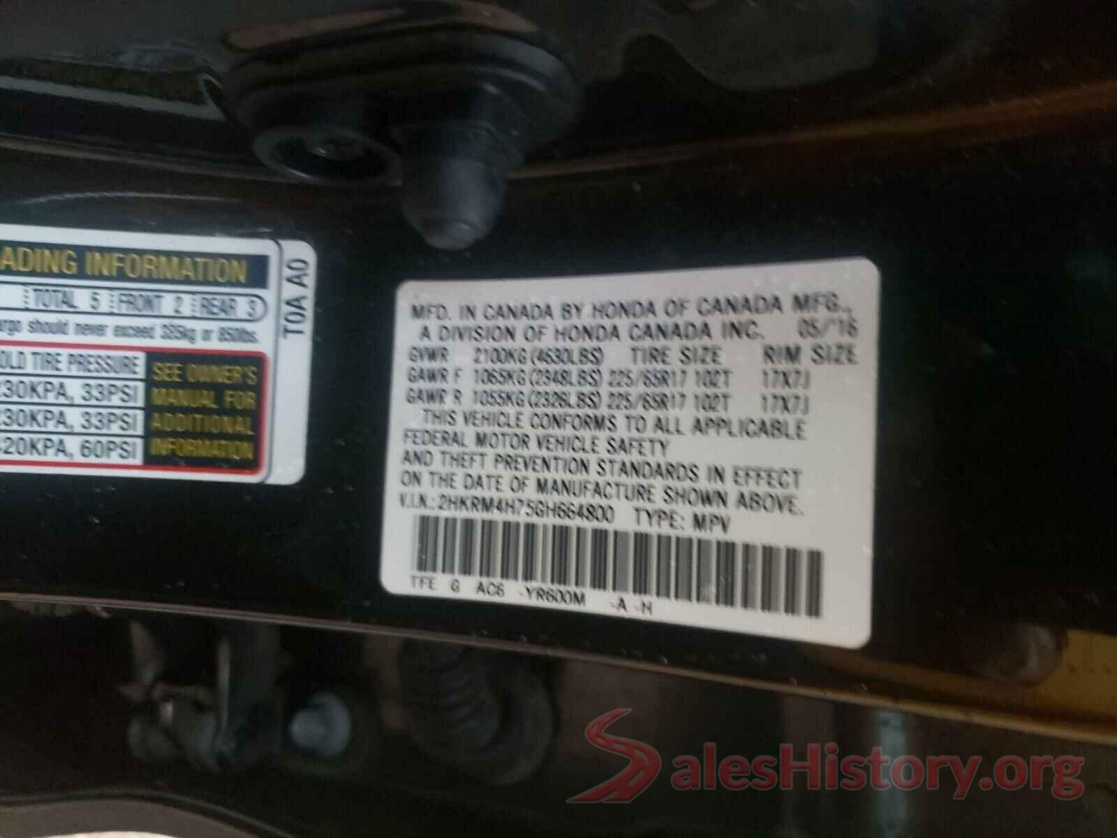 2HKRM4H75GH664800 2016 HONDA CRV