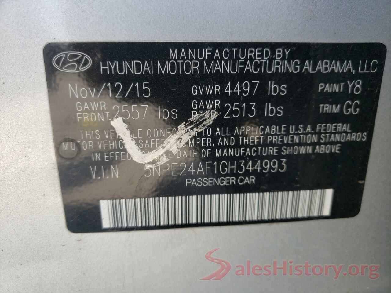 5NPE24AF1GH344993 2016 HYUNDAI SONATA