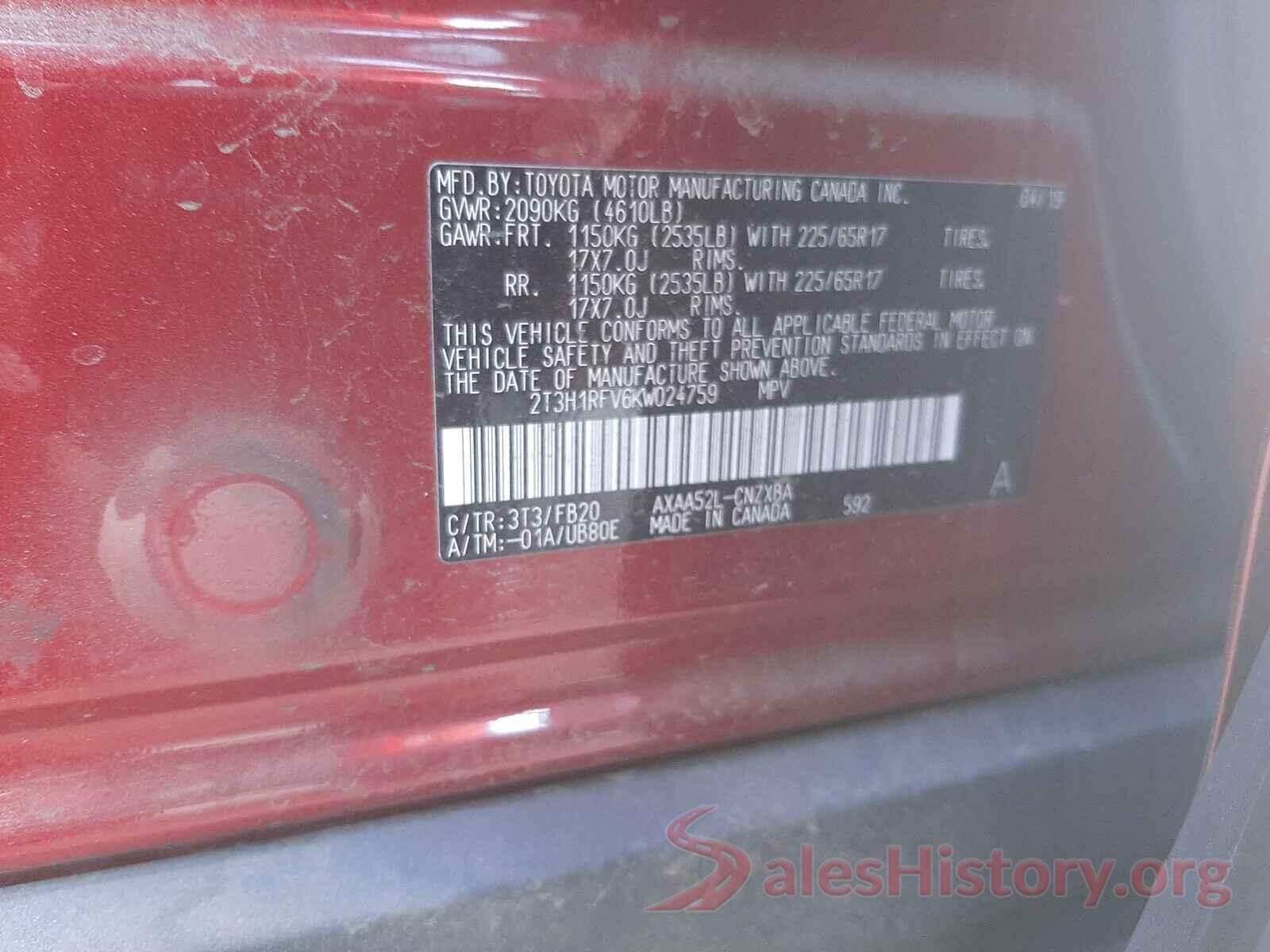 2T3H1RFV6KW024759 2019 TOYOTA RAV4