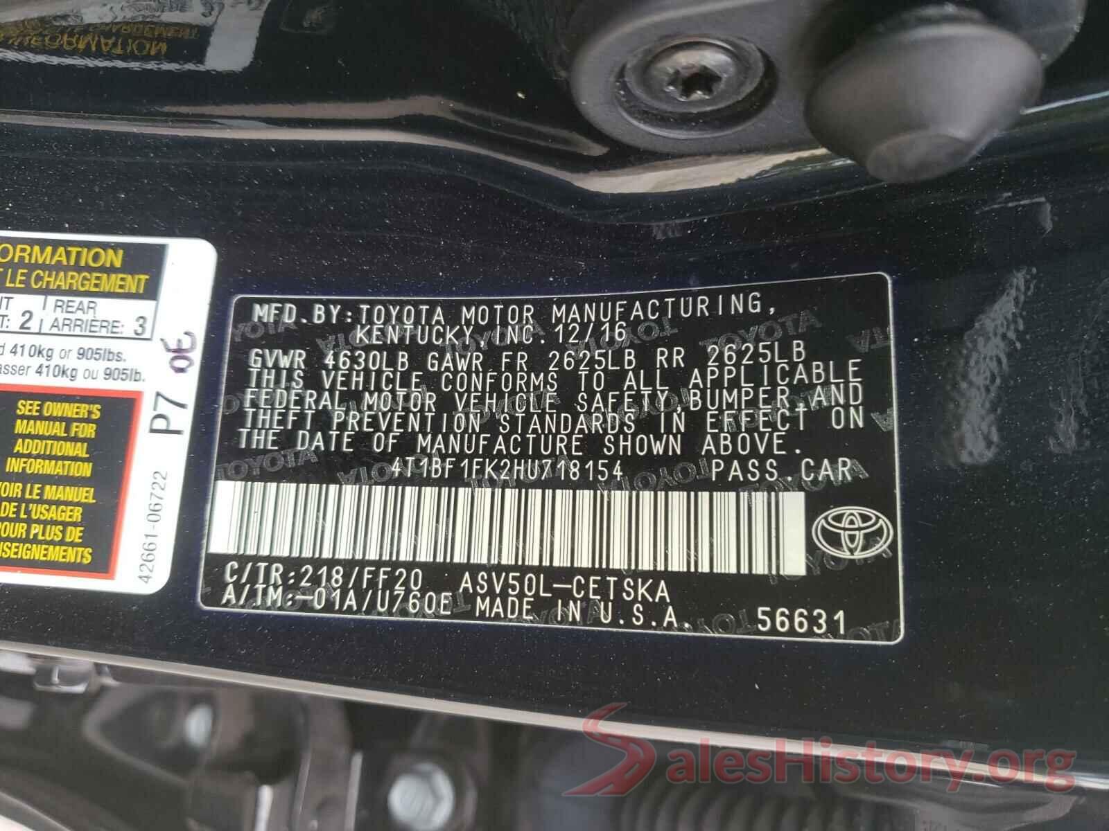 4T1BF1FK2HU718154 2017 TOYOTA CAMRY