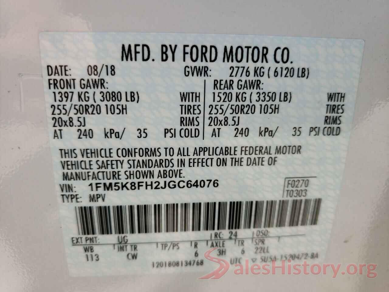 1FM5K8FH2JGC64076 2018 FORD EXPLORER