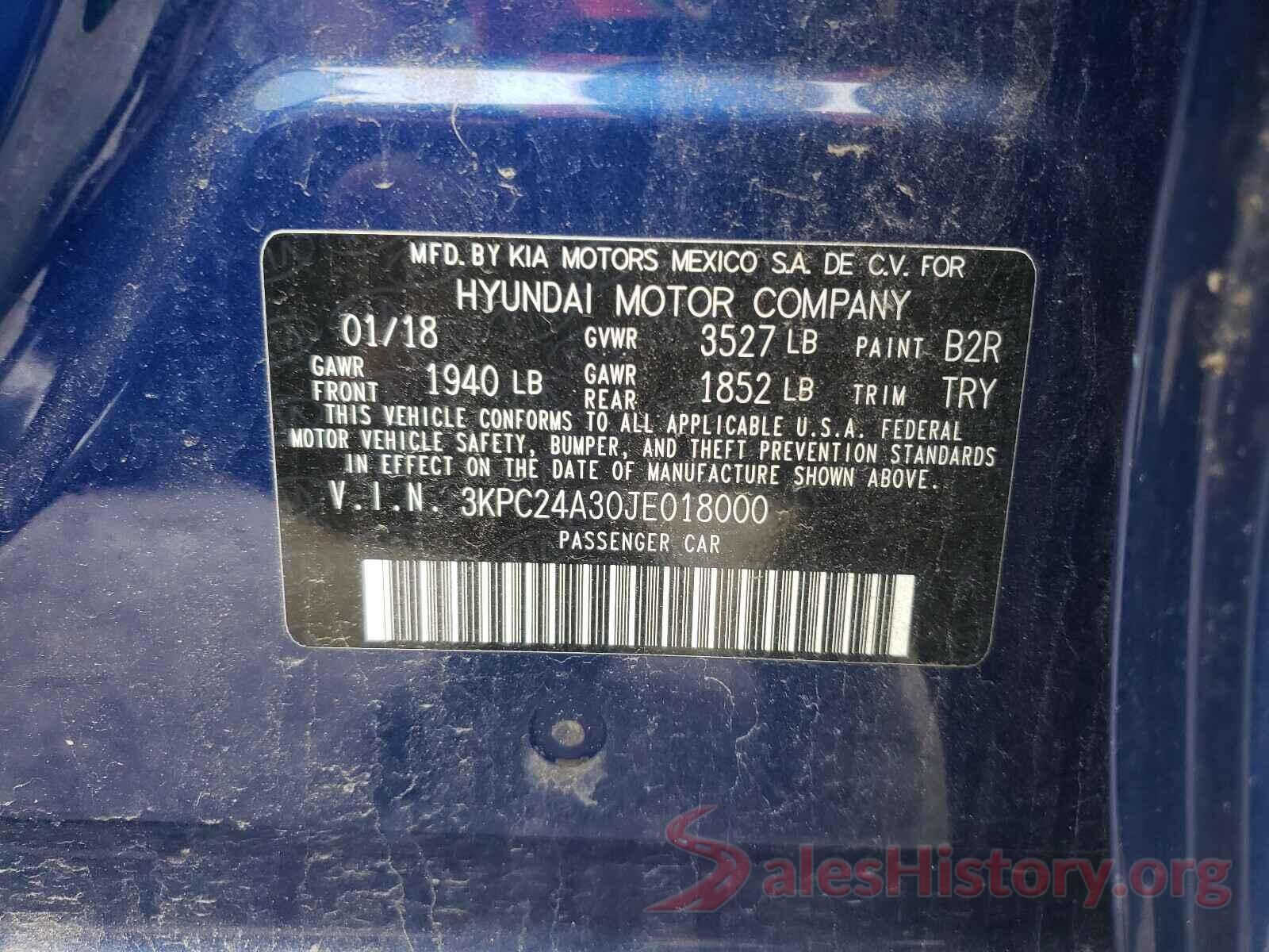 3KPC24A30JE018000 2018 HYUNDAI ACCENT