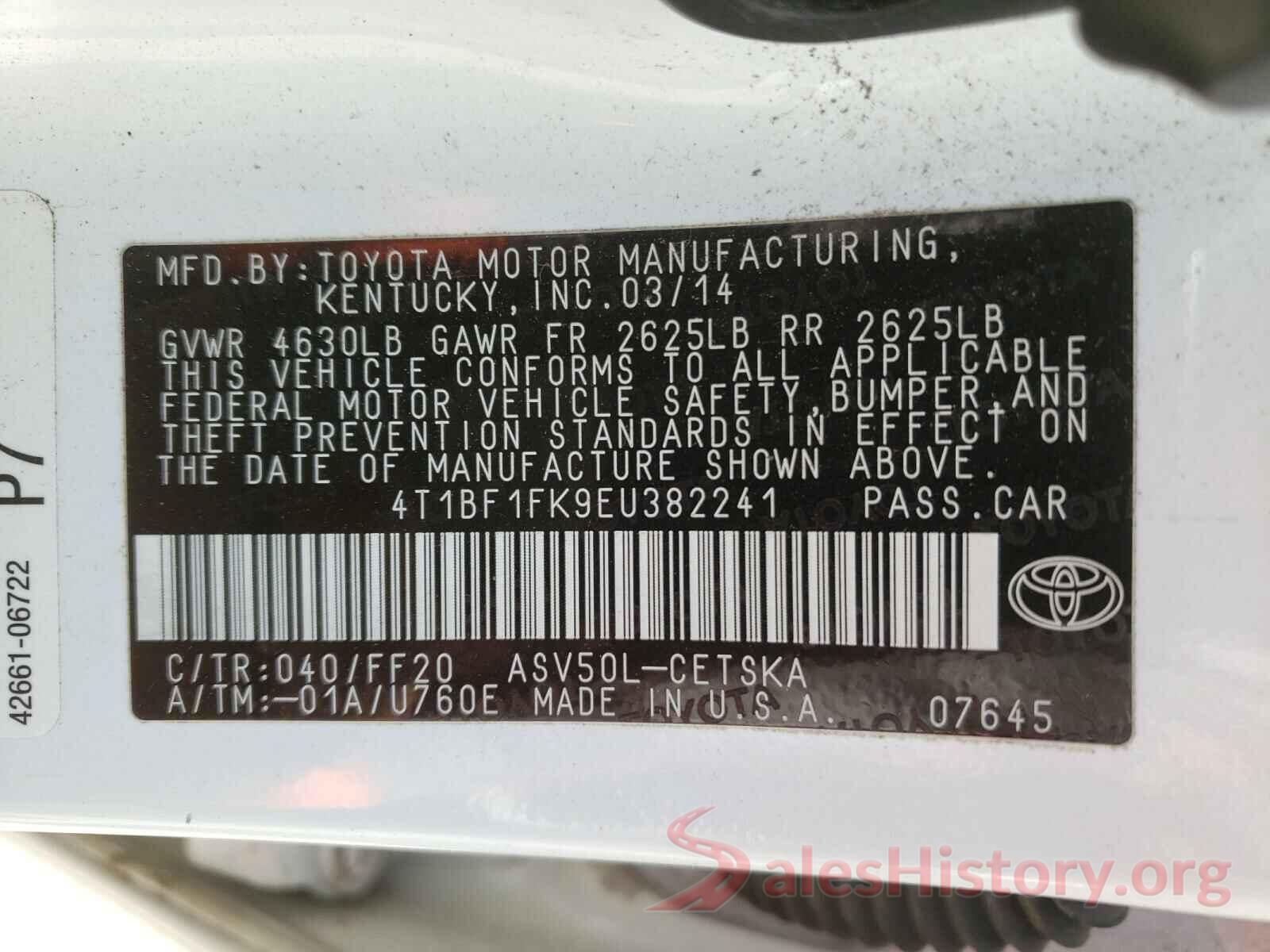 4T1BF1FK9EU382241 2014 TOYOTA CAMRY