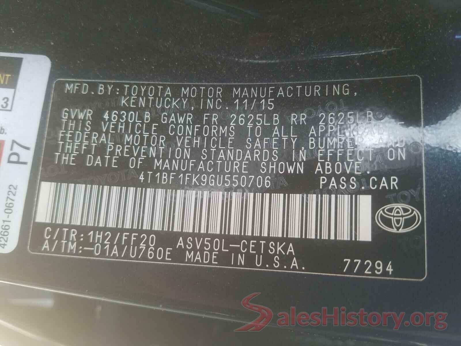 4T1BF1FK9GU550706 2016 TOYOTA CAMRY