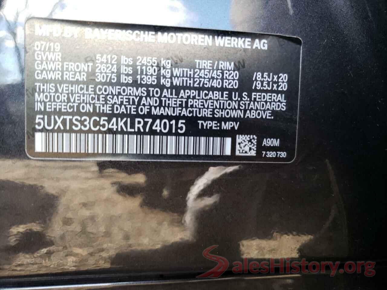 5UXTS3C54KLR74015 2019 BMW X3