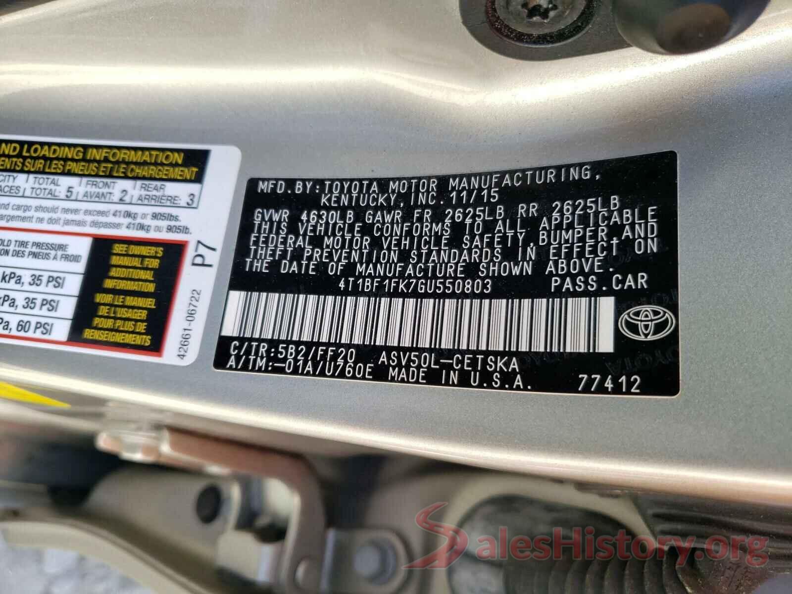 4T1BF1FK7GU550803 2016 TOYOTA CAMRY