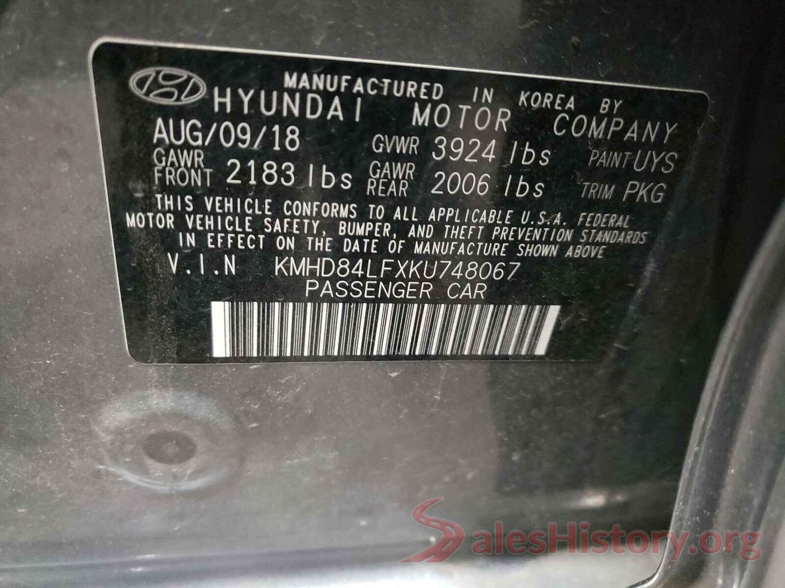 KMHD84LFXKU748067 2019 HYUNDAI ELANTRA