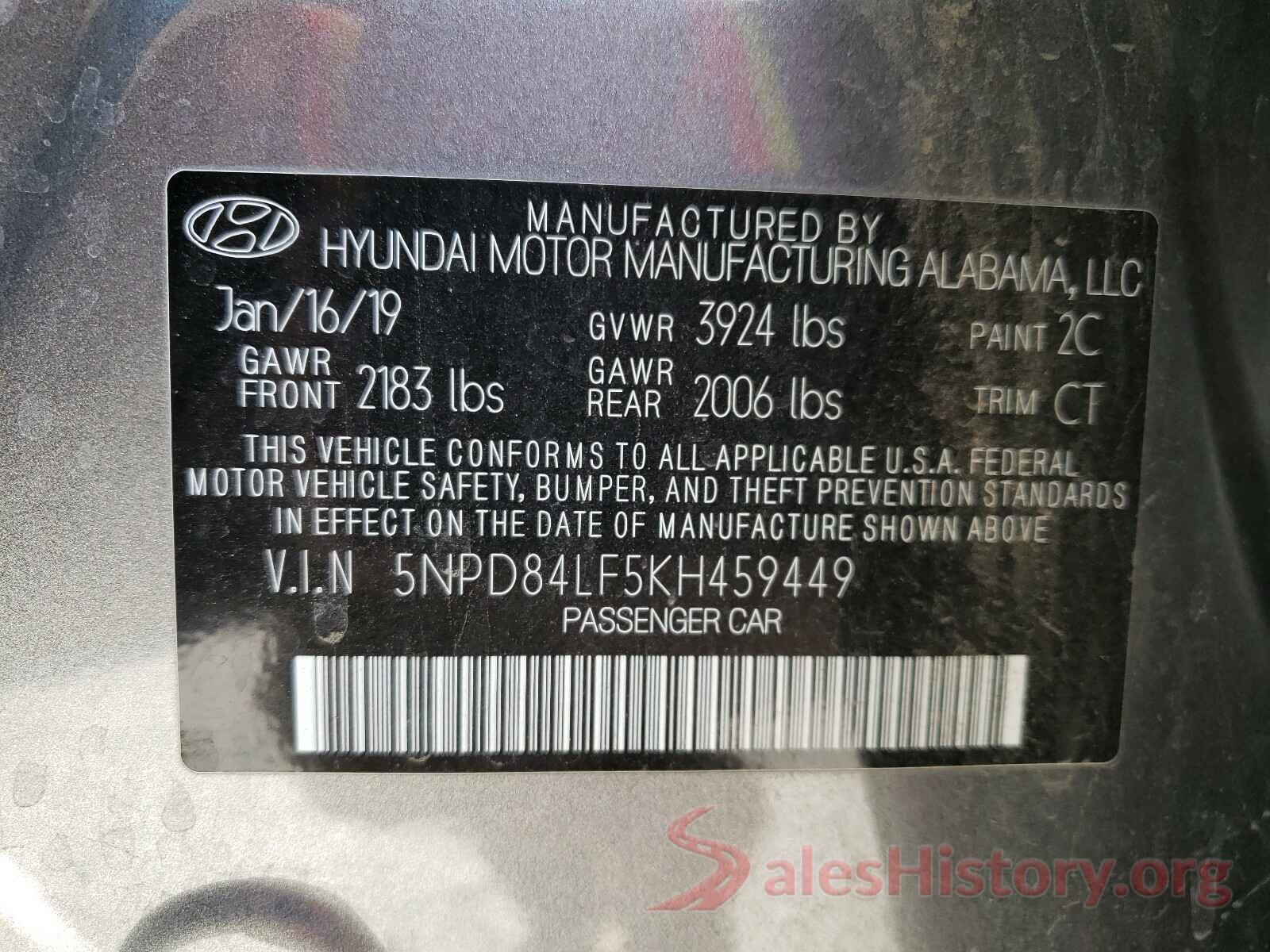 5NPD84LF5KH459449 2019 HYUNDAI ELANTRA