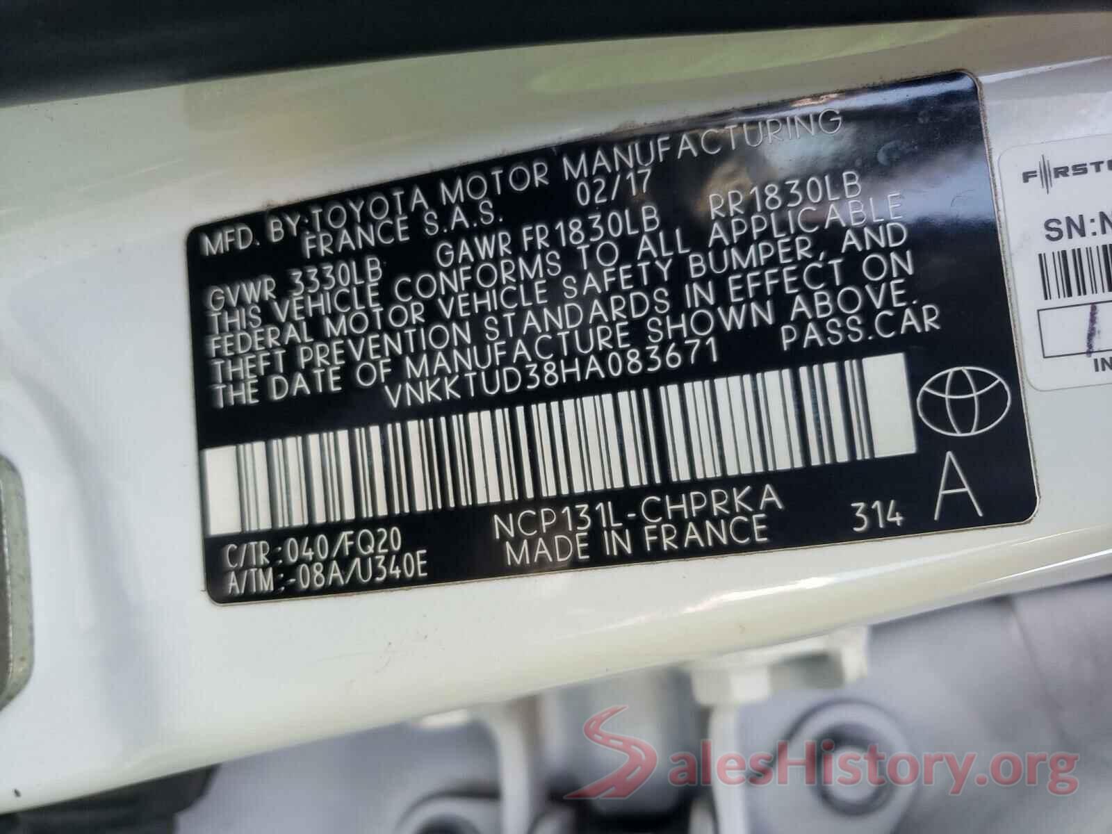 VNKKTUD38HA083671 2017 TOYOTA YARIS