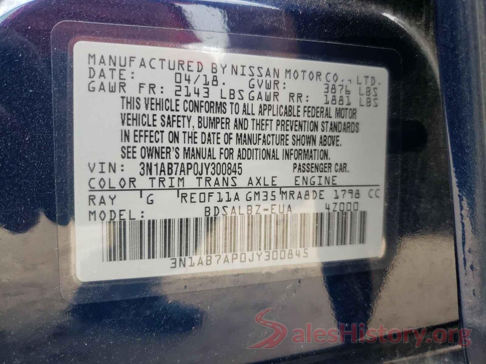 3N1AB7AP0JY300845 2018 NISSAN SENTRA