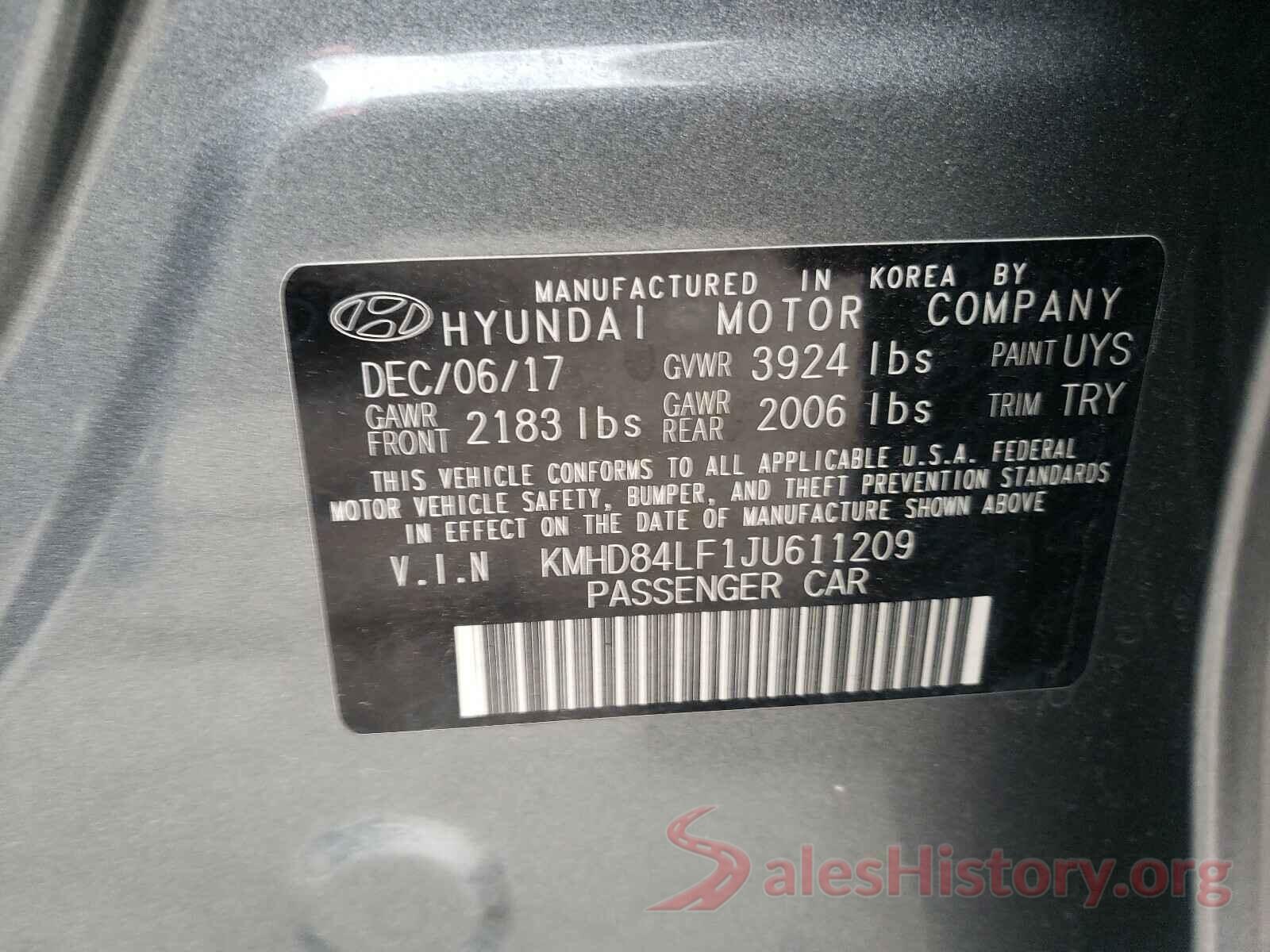 KMHD84LF1JU611209 2018 HYUNDAI ELANTRA