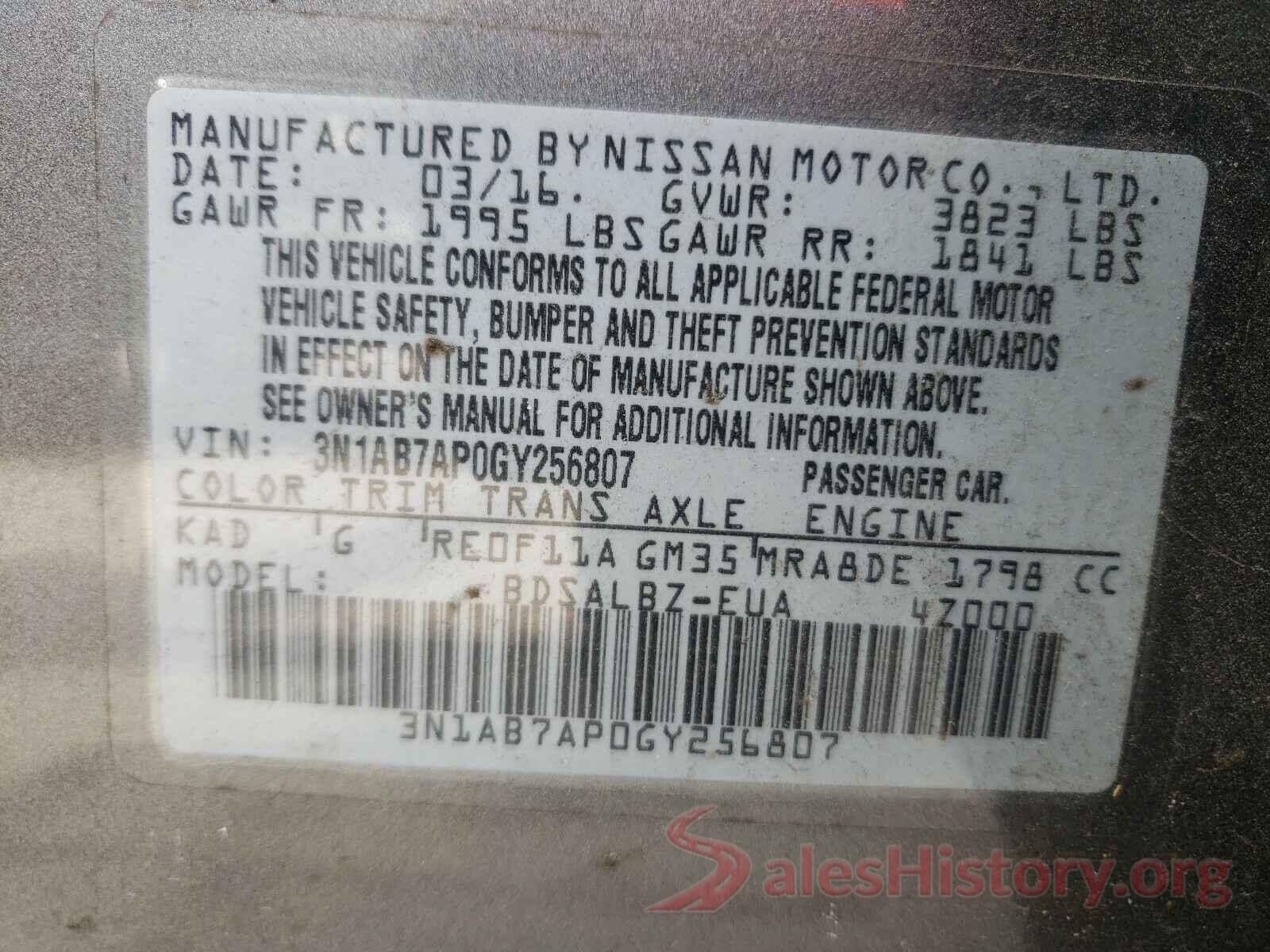 3N1AB7AP0GY256807 2016 NISSAN SENTRA