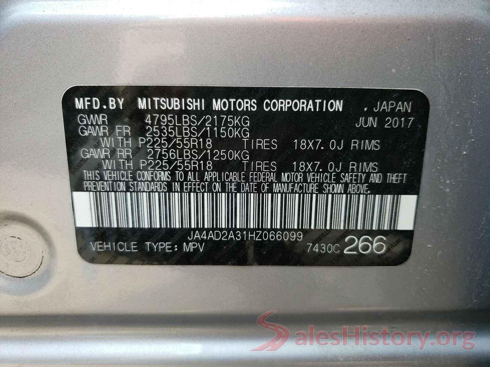 JA4AD2A31HZ066099 2017 MITSUBISHI OUTLANDER