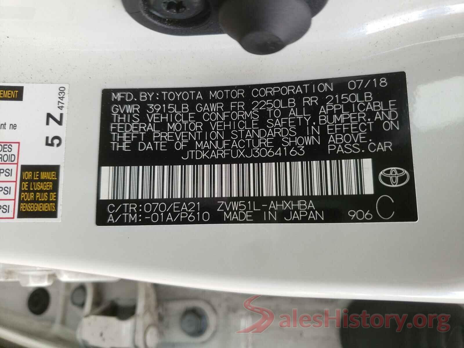 JTDKARFUXJ3064163 2018 TOYOTA PRIUS