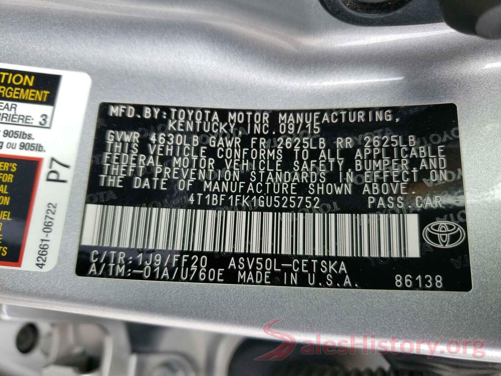 4T1BF1FK1GU525752 2016 TOYOTA CAMRY