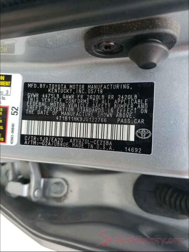 4T1B11HK9JU122766 2018 TOYOTA CAMRY