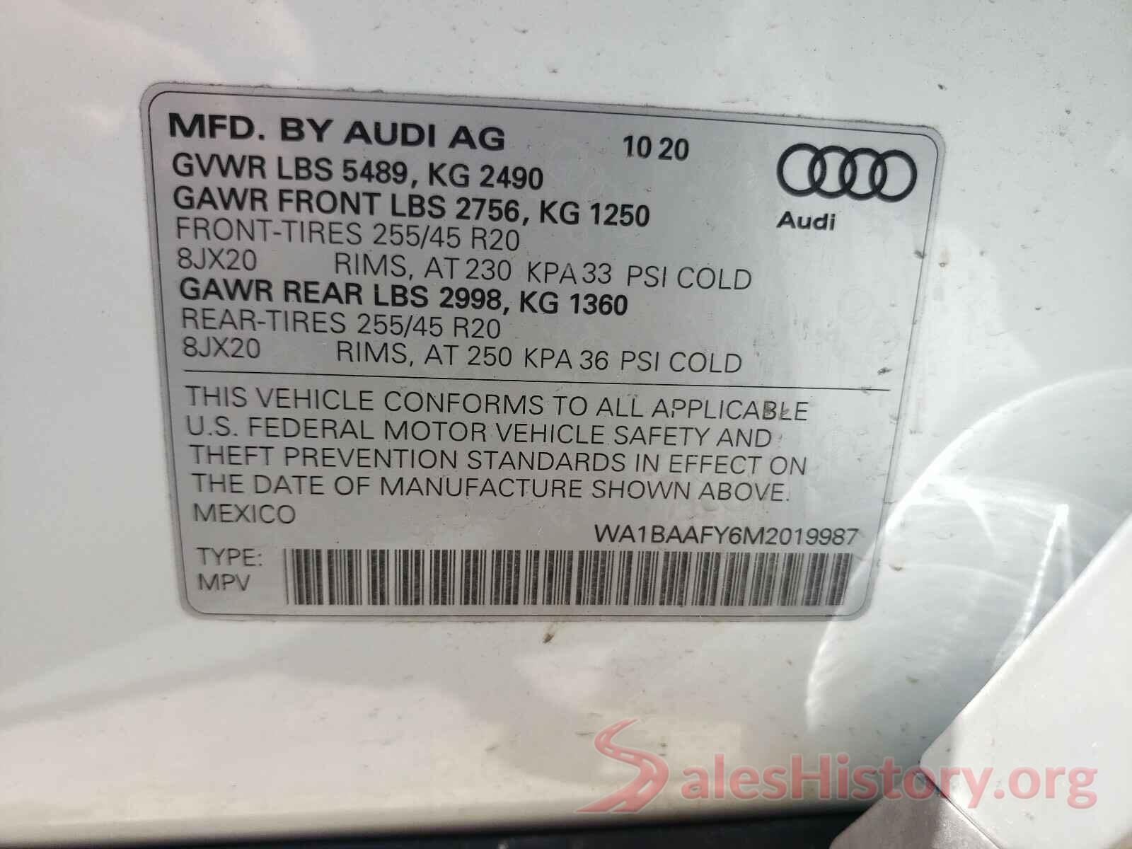 WA1BAAFY6M2019987 2021 AUDI Q5