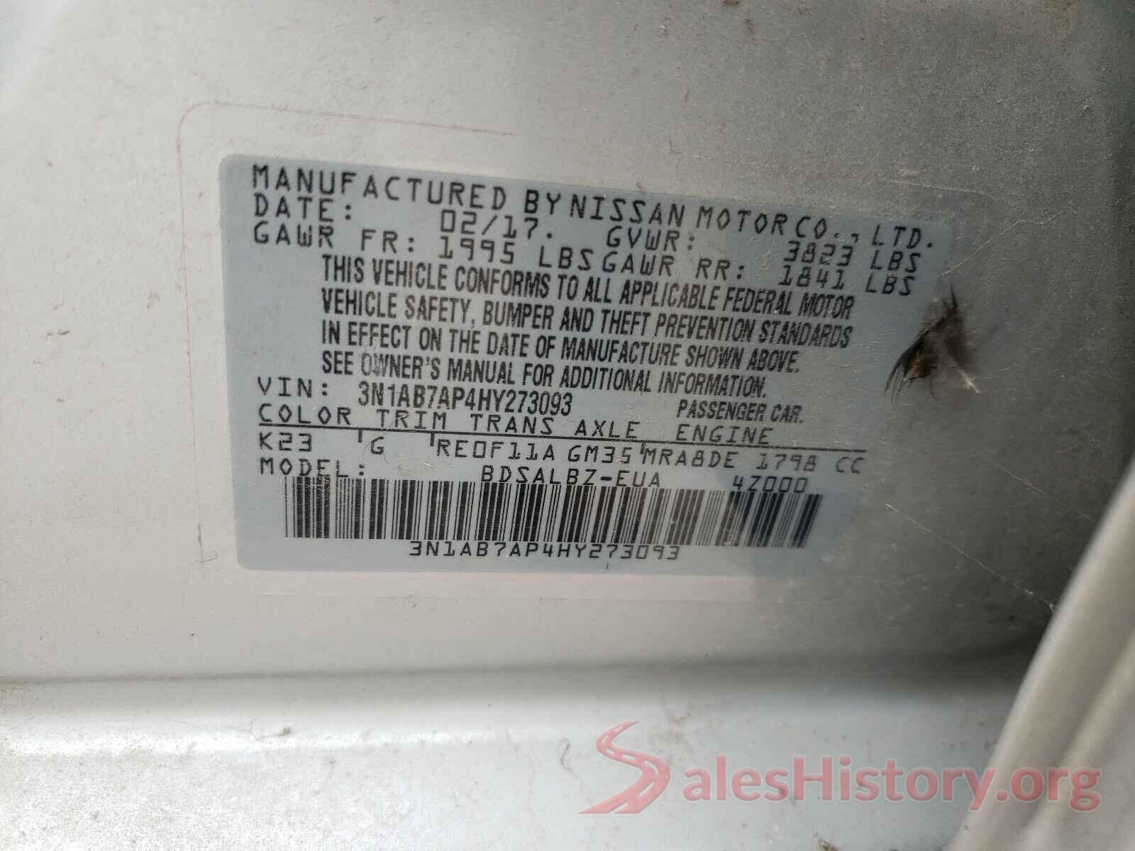 3N1AB7AP4HY273093 2017 NISSAN SENTRA