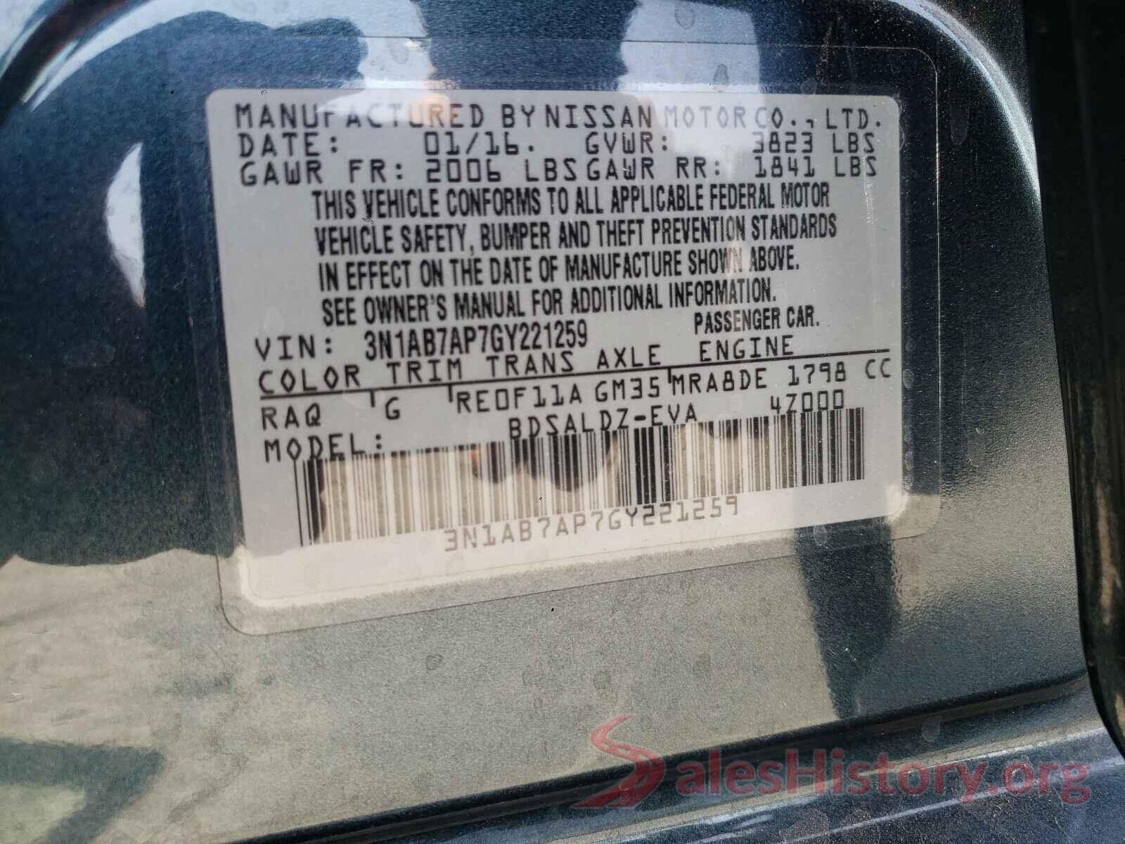 3N1AB7AP7GY221259 2016 NISSAN SENTRA