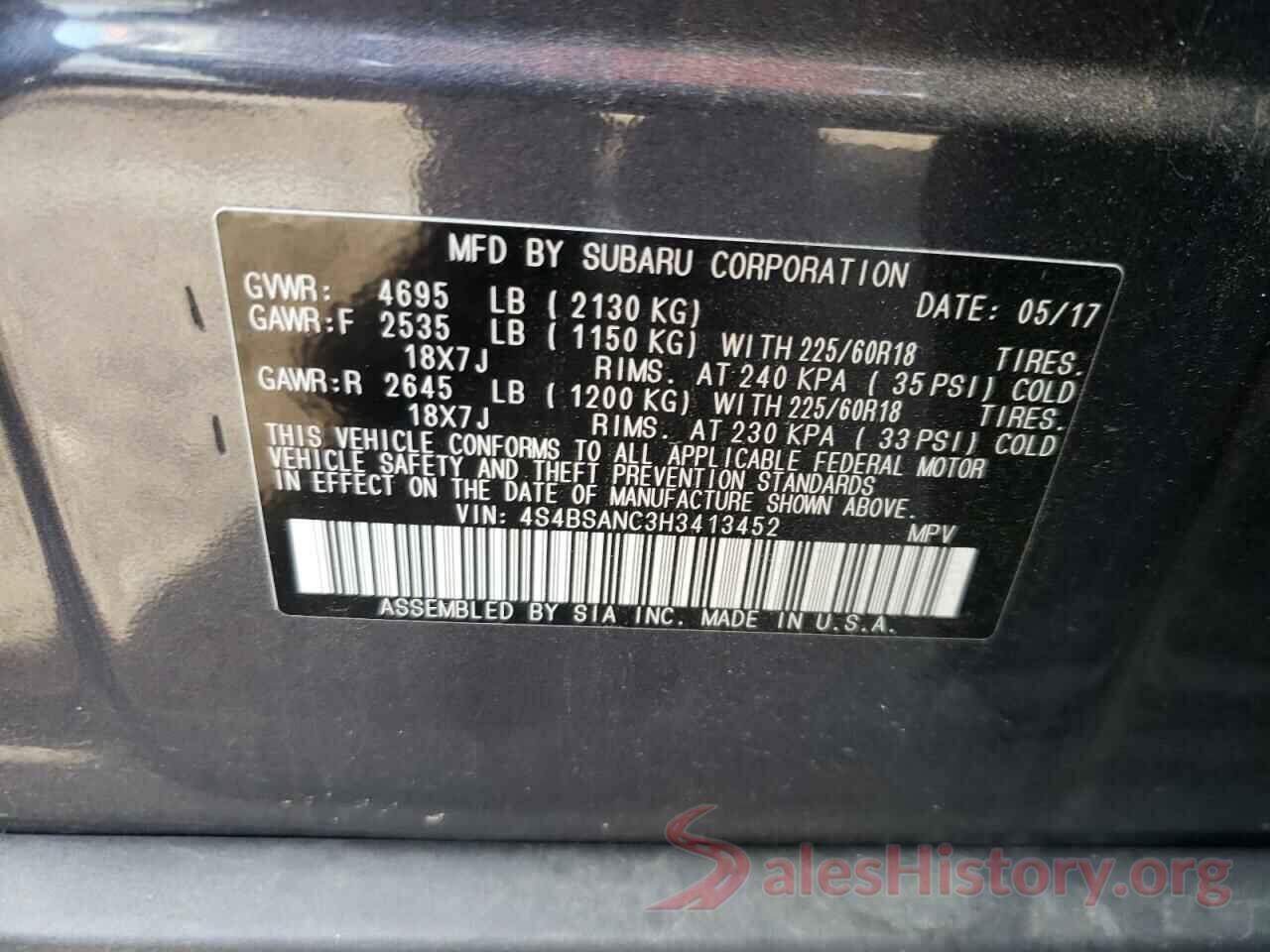 4S4BSANC3H3413452 2017 SUBARU OUTBACK