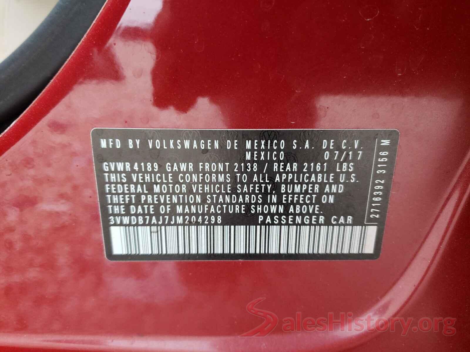 3VWDB7AJ7JM204298 2018 VOLKSWAGEN JETTA